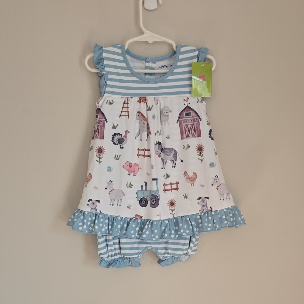 Adorable Blue Farm Print Bodysuit LOT-O